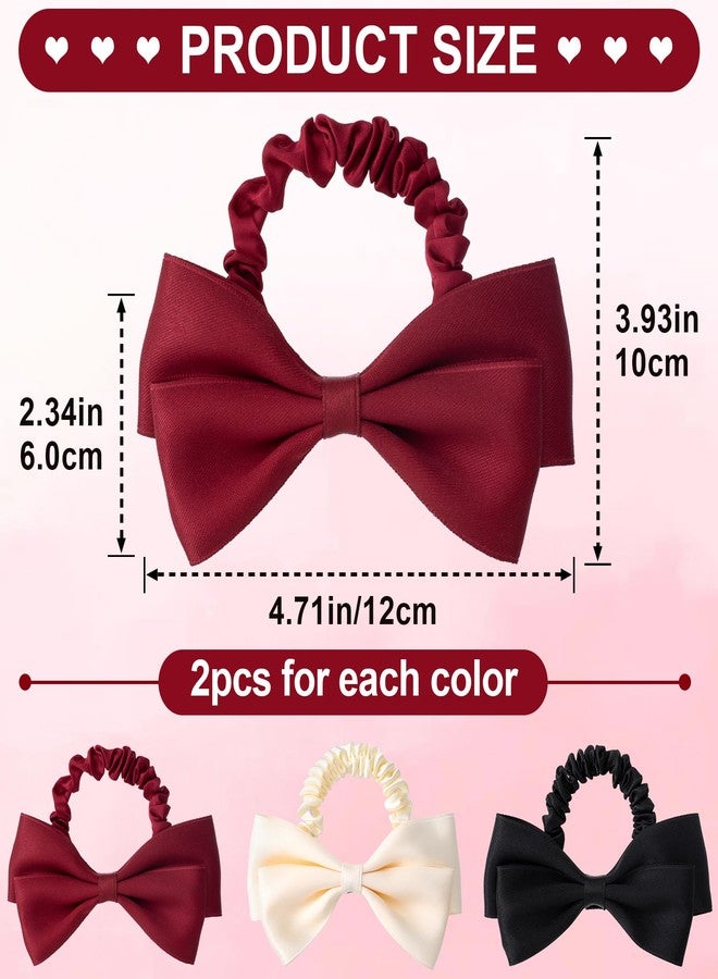 CustomyLife 6pcs Silk Bow Scrunchies Black Red White Bowknot Hair Ties Ropes Elastic Bands Ponytail Holder Wedding Halloween Christmas Bachelorette Party Accessories for Thick Long Hair Women Teen - Image 2